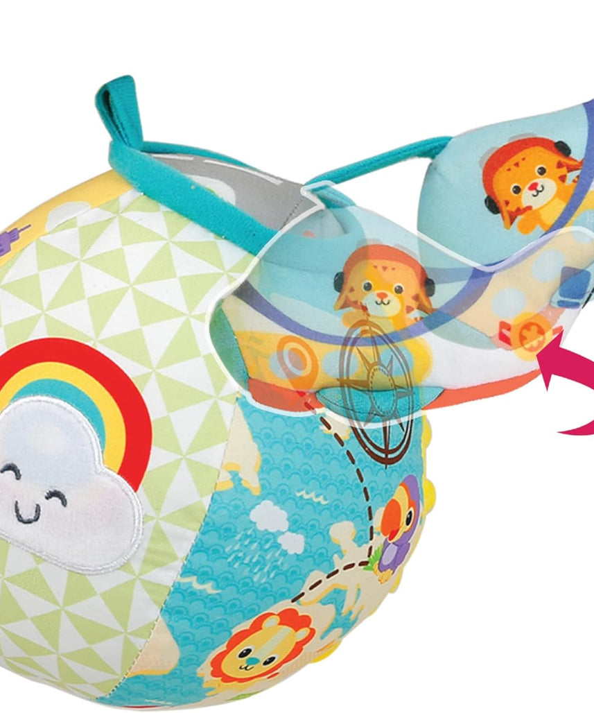 Winfun Lil Traveller Activity Ball Sensory Travel Toy for Baby Boys and Girls Ages 3 Months and Up Fine Motor Skill Development with Sounds Textures and Stroller Clip