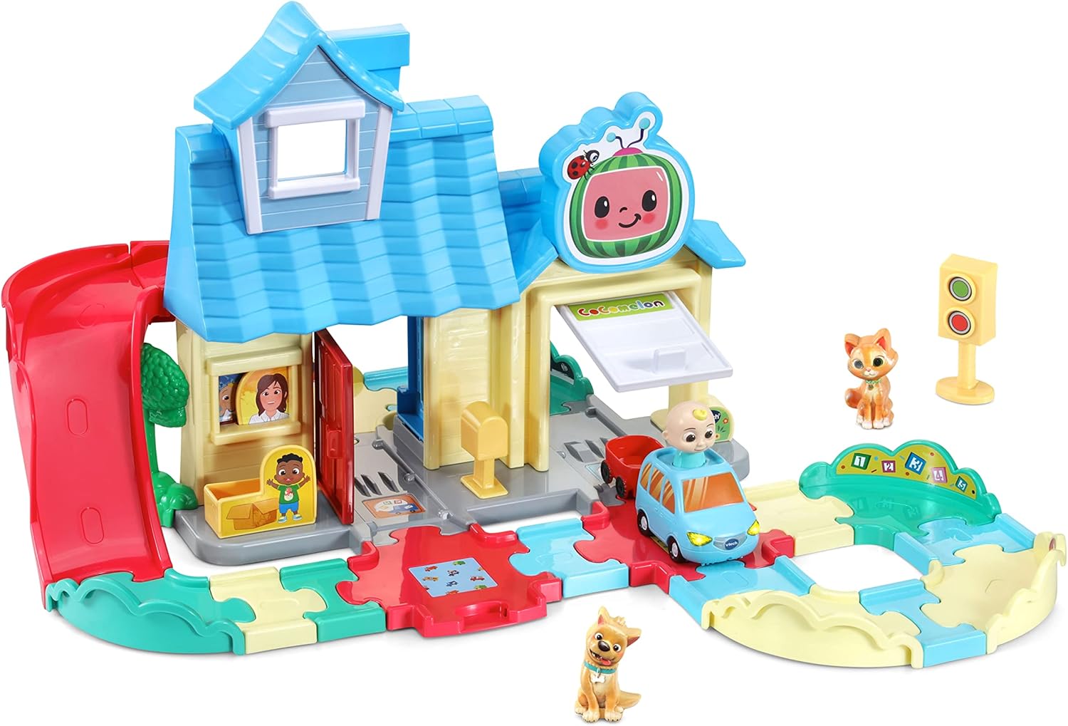 VTech CoComelon Go! Go! Smart Wheels JJ’s House Track Set, Interactive Songs & SmartPoint, Ages 1.5 – 5 Years