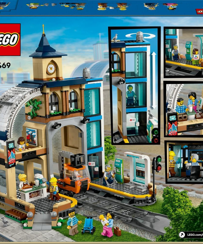 LEGO City Central Train Station Set - incl. a Maintenance Vehicle Toy, Working Lift, 2 Platforms & a Track Piece, plus 6 Minifigures - Creative Ramadan Gift for 7+ Year Old Boys & Girls - 60469
