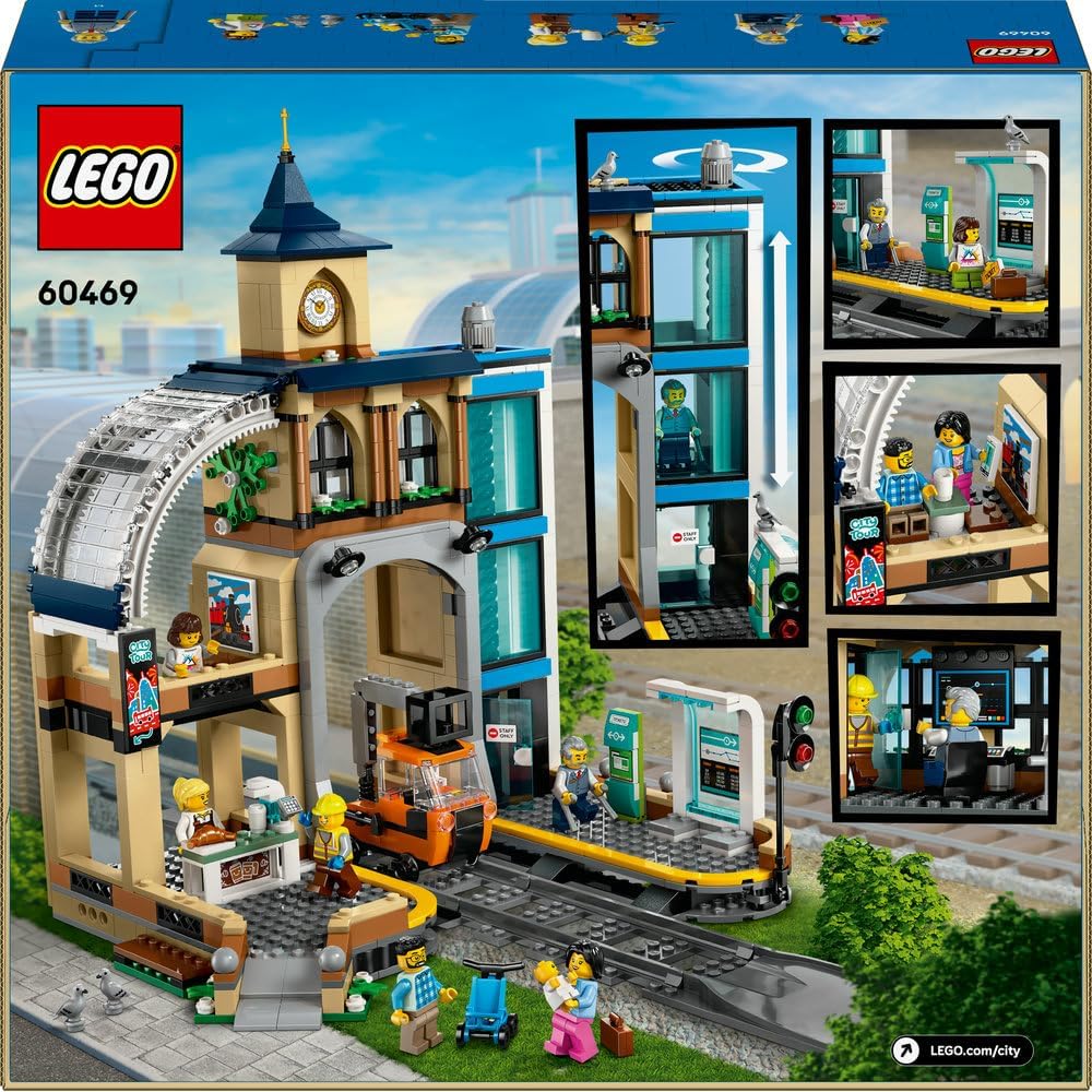 LEGO City Central Train Station Set - incl. a Maintenance Vehicle Toy, Working Lift, 2 Platforms & a Track Piece, plus 6 Minifigures - Creative Ramadan Gift for 7+ Year Old Boys & Girls - 60469