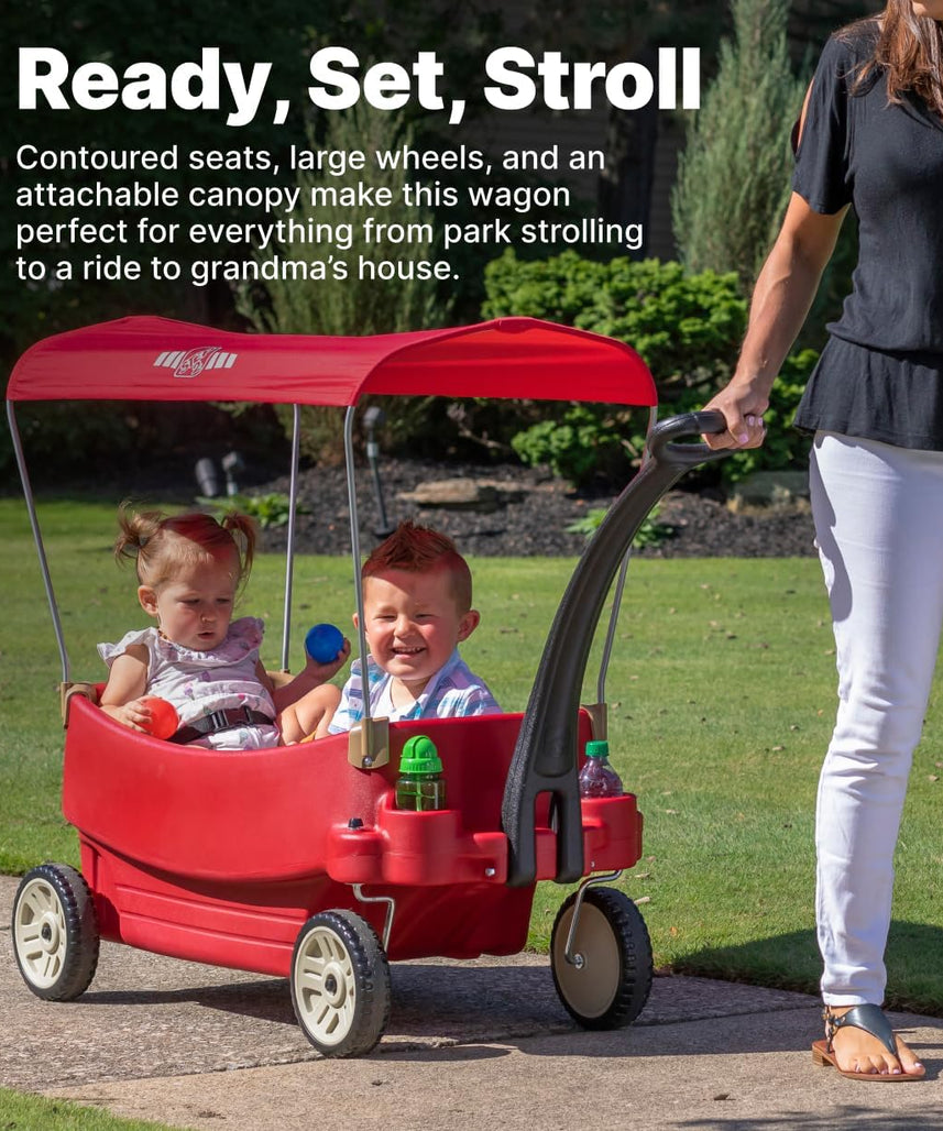 Step2 All Around Canopy Wagon 822700, Red, Kids Ride-On Pull Wagon with Canopy, Toddlers & Preschoolers