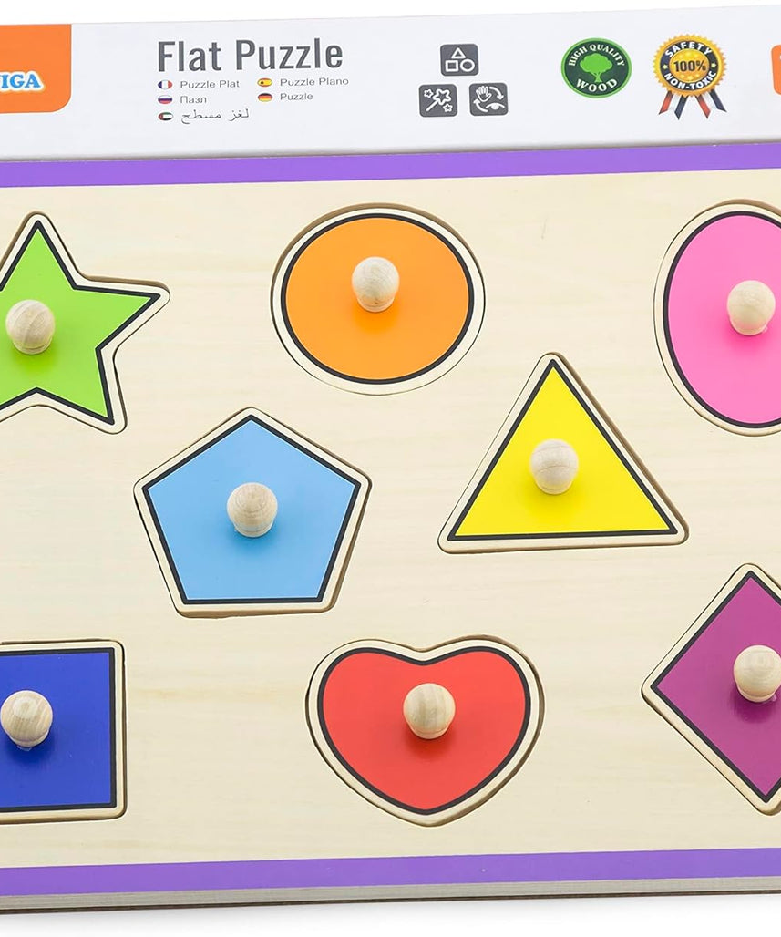 أشكال فيجا، أحجية بمقابض من 8 قطع، لعبة مونتيسوري الخشبية، تنمي المهارات الحسية والإدراكية والحركية الدقيقة، لعبة تعليمية للأطفال غير سامة وصديقة للبيئة، مناسبة للأولاد والبنات من سن 18 شهرًا فما فوق