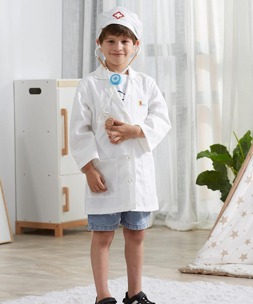 Viga Little Doctor Uniform and Hat Apron for Kids 3+ Pretend Play Costume Multicolor