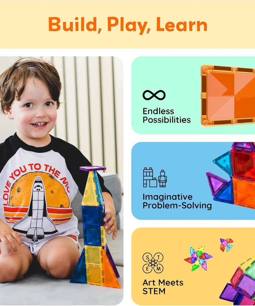 PicassoTiles 30 Piece Magnetic Building Blocks Mini Diamond Series Travel Size On-the-Go Magnet Construction Toy Set STEM Learning Kit Education Playset Child Brain Development Magnets Stacking Blocks