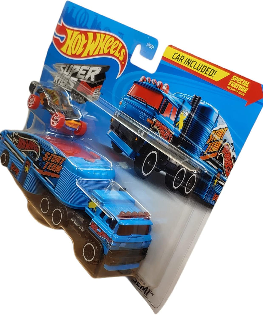 DieCast Hotwheels Stuntin' Semi Vehicle (Blue) Detachable Trailer, car Included