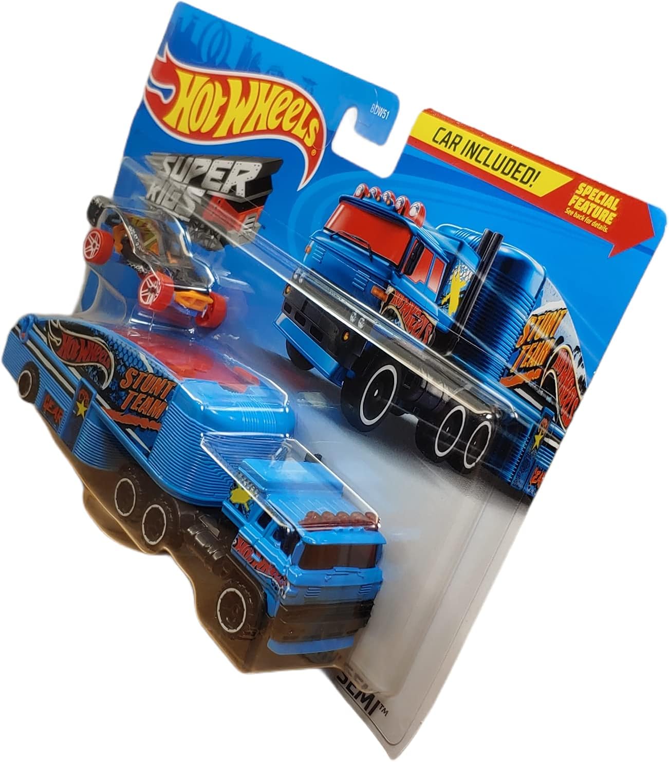 DieCast Hotwheels Stuntin' Semi Vehicle (Blue) Detachable Trailer, car Included