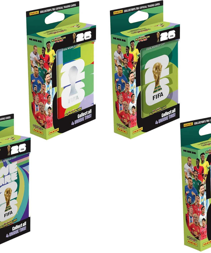 Panini FIFA World Cup 2026 Adrenalyn XL Mini Tin, 4 Trading Card Packets with 3 Limited Edition Gold Cards, Official Football Collectible Cards, Assorted Tin, Ages 6+