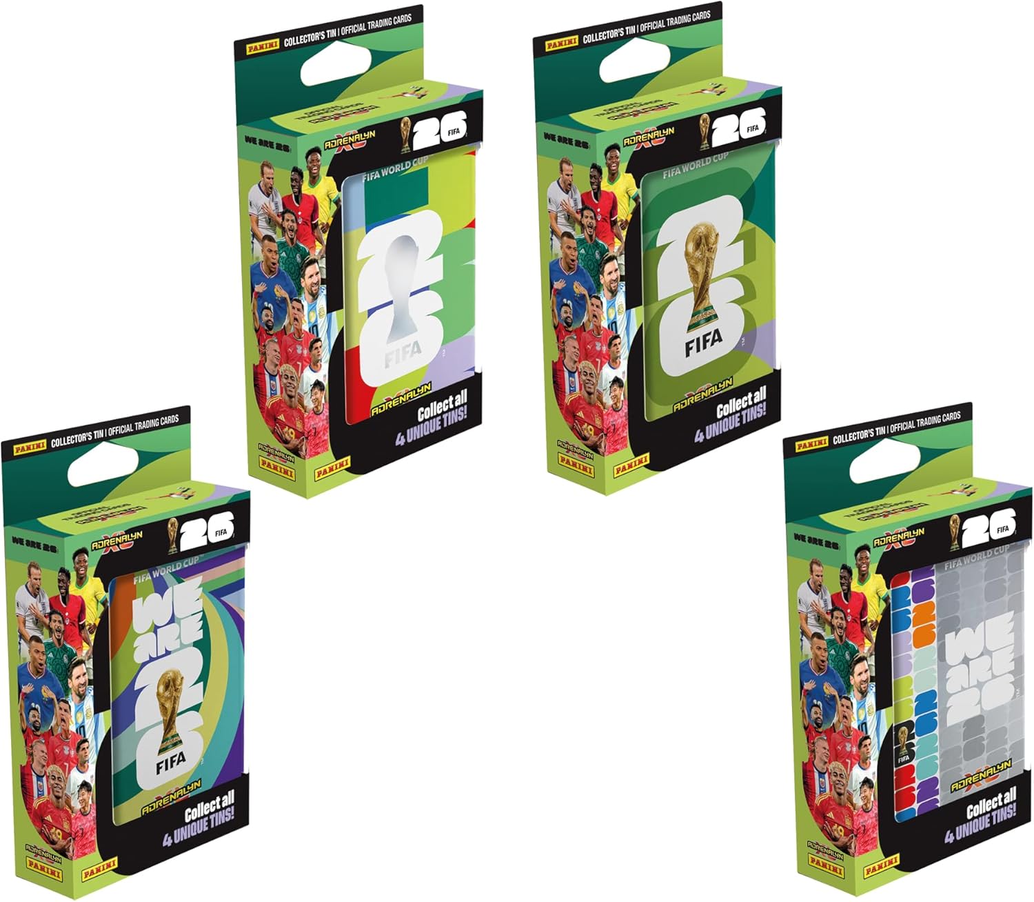 Panini FIFA World Cup 2026 Adrenalyn XL Mini Tin, 4 Trading Card Packets with 3 Limited Edition Gold Cards, Official Football Collectible Cards, Assorted Tin, Ages 6+