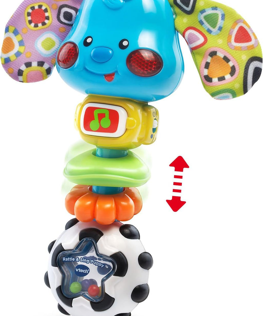 VTech Rattle and Sing Puppy Baby Musical Rattle with Lights Sounds and Textures Multicolour 3–36 Months