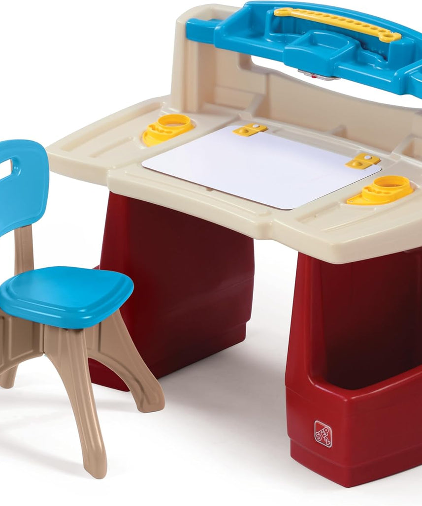 Step2 Deluxe Art Master Desk with Chair for Kids, Large Creative Art Table with Storage Compartments, Dry Erase Drawing Surface, Toddler and Preschool Art Furniture, Multi Colour, 3 Years+