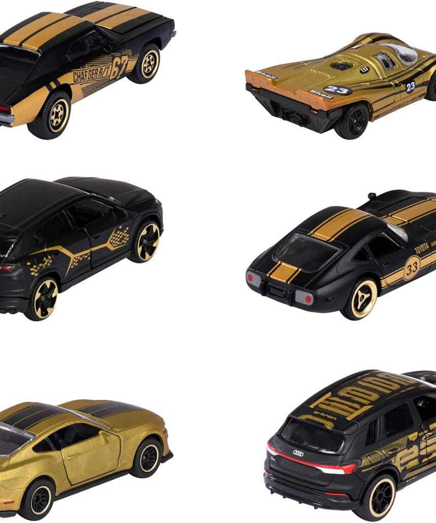 Majorette Limited Edition 9 Gold Design Toy Car, 1:64 Scale Die Cast Model, Random 1 of 6 Collectible Cars, Free Roll Suspension, Trading Card Included, Kids and Collectors, Ages 3+