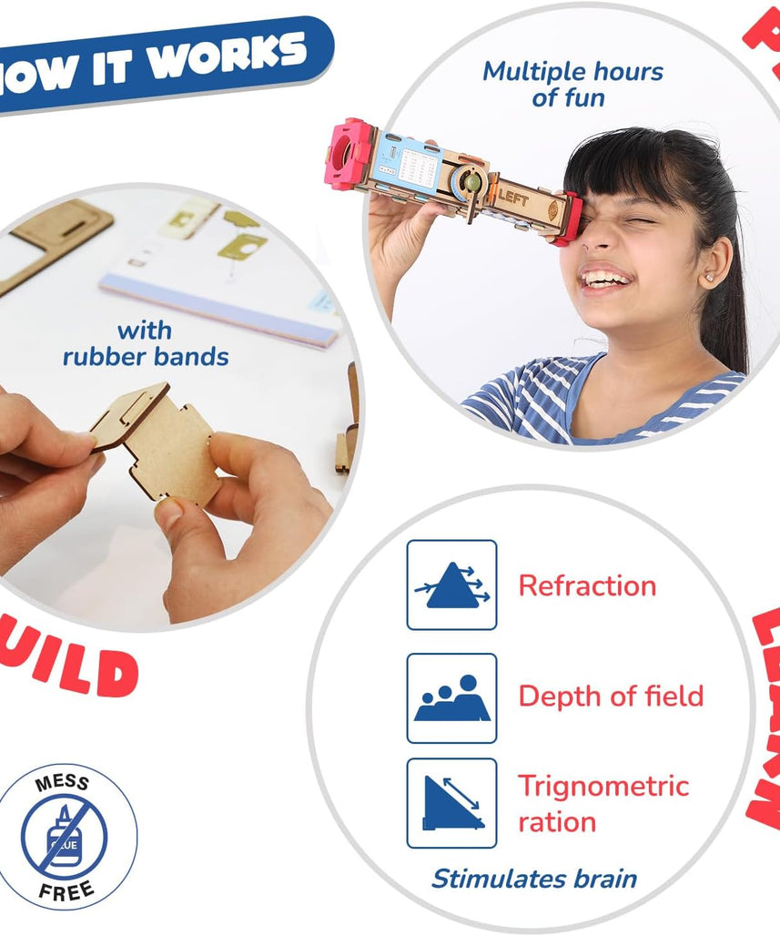 Smartivity Telescope Toy for Kids, Hands-On Learning of Optics, Lens Systems, and Magnification, Adjustable Focus, Beige