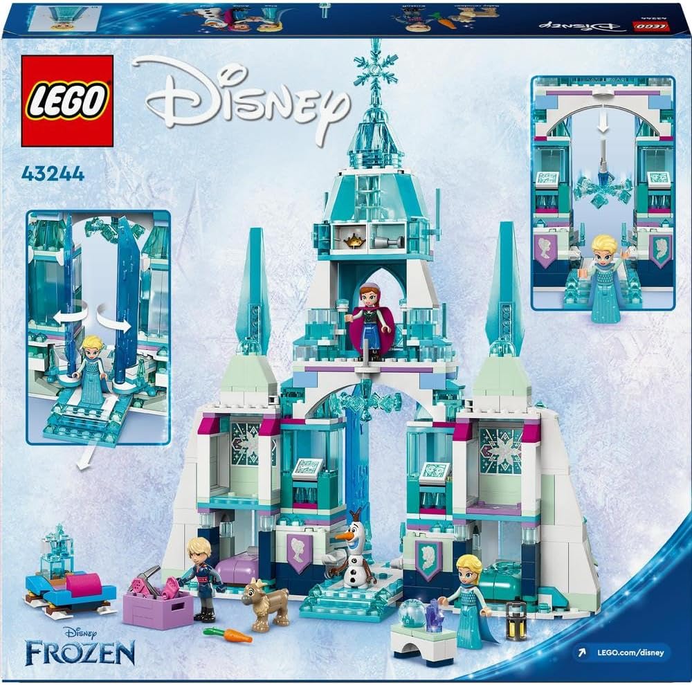 LEGO Disney Princess Frozen Elsa’s Ice Palace Building Toy Set 43244, Castle Playset with Elsa, Anna, Kristoff and Olaf Minidoll Figures, Creative Construction Gift for Kids, Girls and Boys Aged 6 Years+