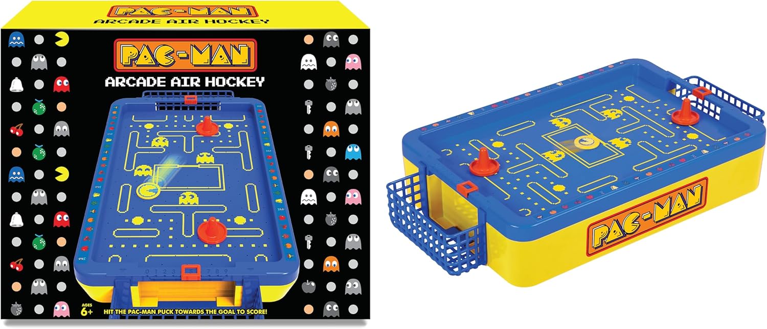 PAC-Man Electronic Air Hockey Arcade 2 Player Game Table with Floating Puck - Official Sounds and Air Surface - 52.5 x 8 x 27.8 cm - For Ages 3 and Above - Retrogaming Fans