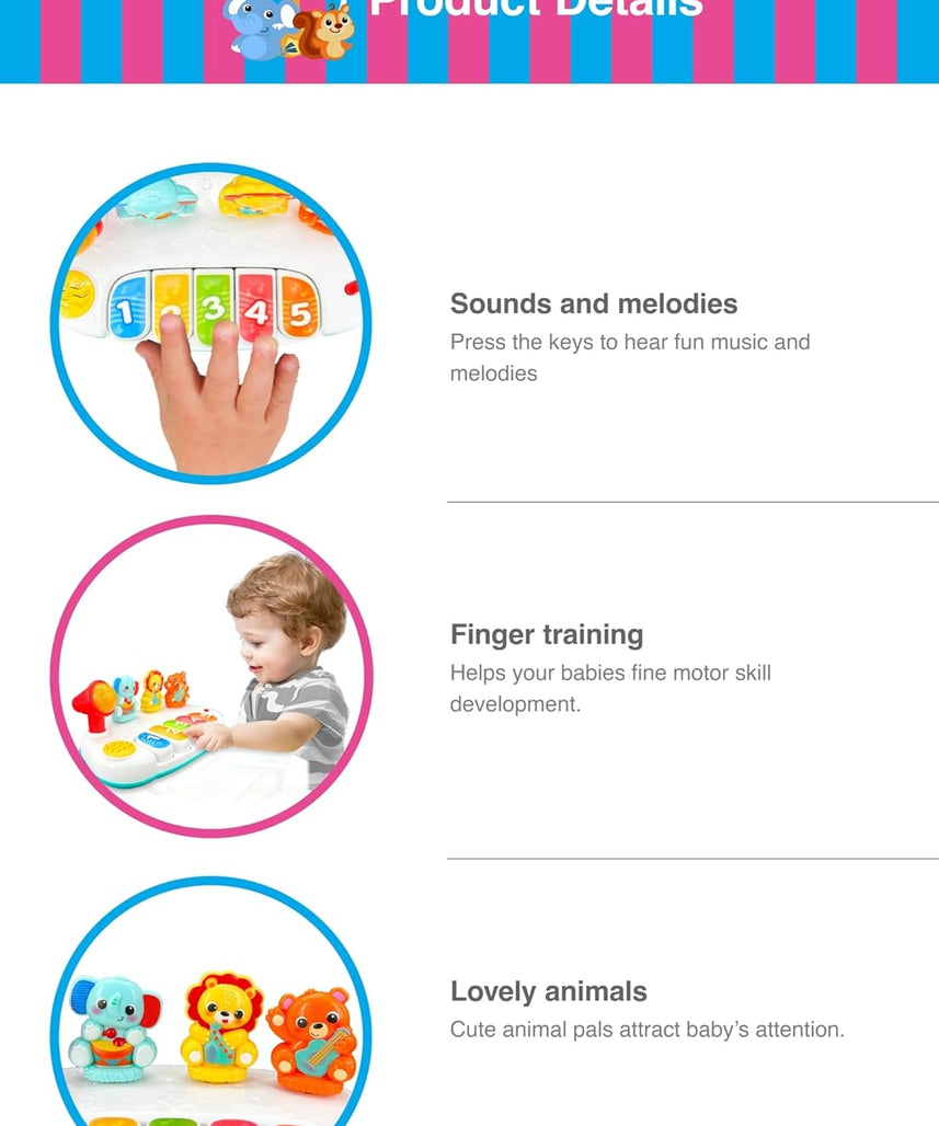 Winfun Jungle Pals Piano Interactive Toy for Kids, Musical Keyboard Baby Toy with Animal Sounds and Light Up Features, Early Learning Music Toy for 12+ Months