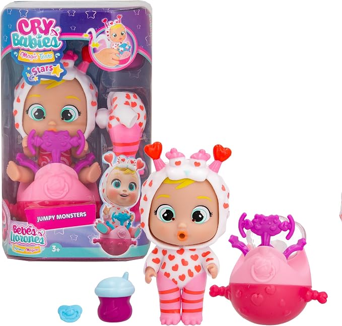 IMC Toys Momo Magic Tears - Mini Baby Doll with Monster Pajamas, Cries Tears Slime and Bounces with Her Scooter, Toy for Boys and Girls from 3 Years