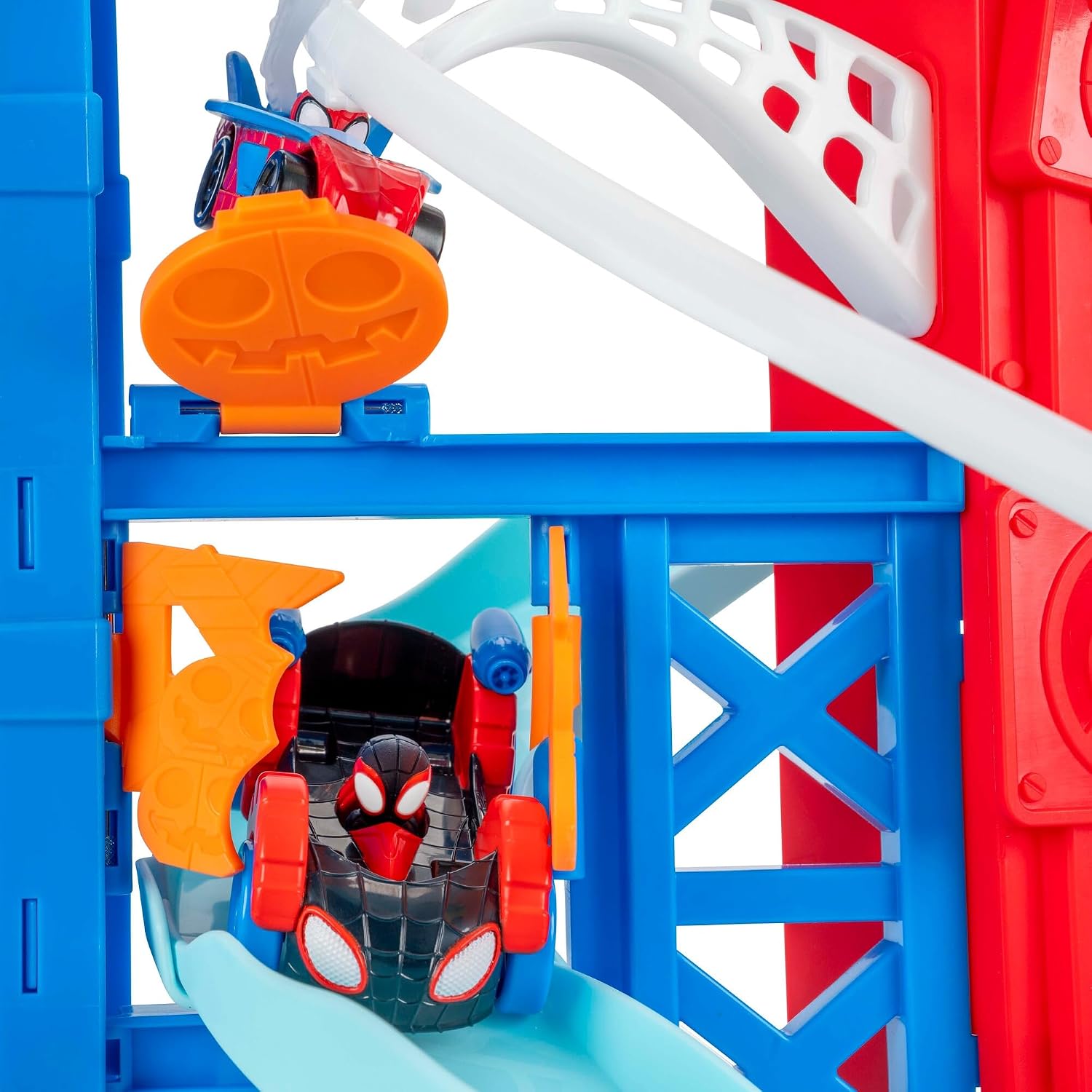Spidey N Friends Construction Zone Chaos Track Set, Deluxe 2-Foot High Race Track Features Zip Line, Action Zones, & 2 Separate Tracks with Two 3-Inch Vehicles, Kids Toys, Gift, Playset, 3 Years+