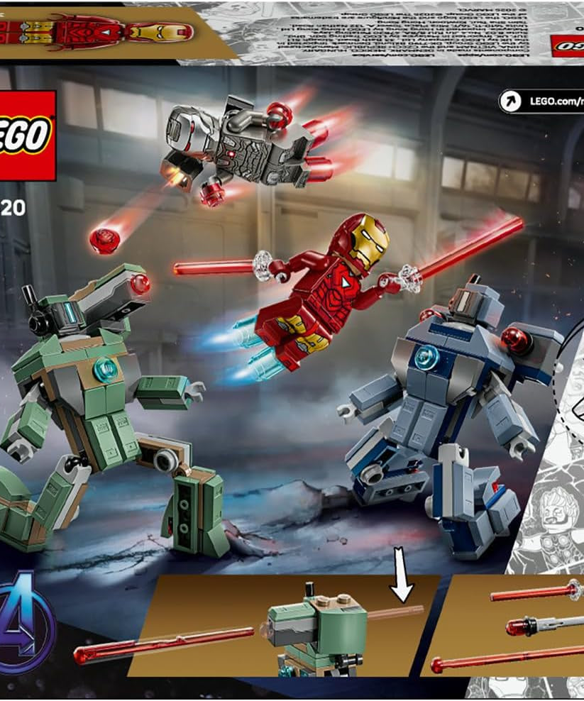 LEGO Super Heroes 76320 Iron Man & War Machine vs Hammer Drones Mech Battle Set for Kids 7+