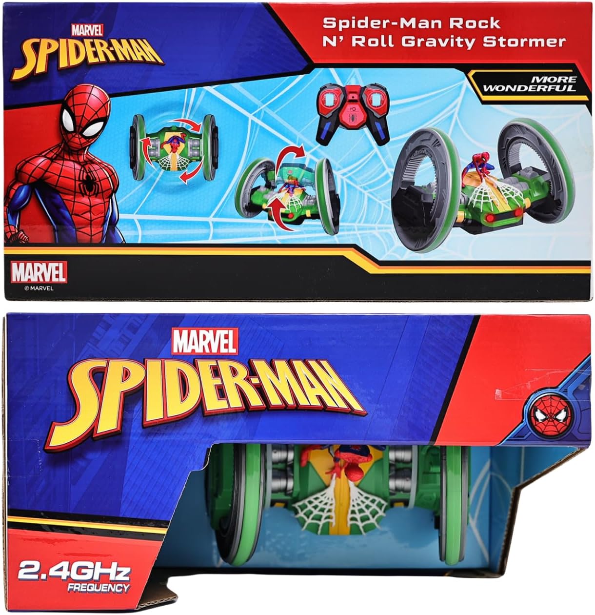 Marvel Spider-Man RC Stunt Car - Rock N' Roll Gravity Stormer - 360° Rotating Body & Wheels - 2.4 GHz High Speed Remote Control Toy for Kids & Toddlers - Ages 3+