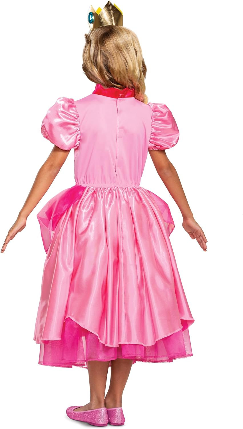 Disguise Princess Peach Costume Dress, Nintendo Super Mario Bros Deluxe Dress Up Outfit for Girls, Kids Size Medium (7-8), Pink