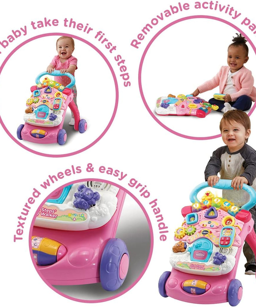 Vtech First Steps Baby Walker Pink With Blue Handle