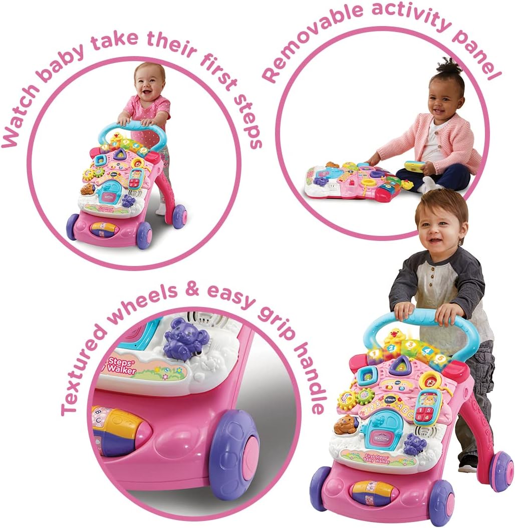Vtech First Steps Baby Walker Pink With Blue Handle