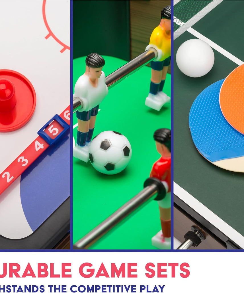 Power Play 3-in-1 Tabletop Games Set, Foosball, Air Hockey, Table Tennis, Multicolor, Wooden Construction, Kids Game Table for Boys and Girls 3+, Indoor Family Entertainment