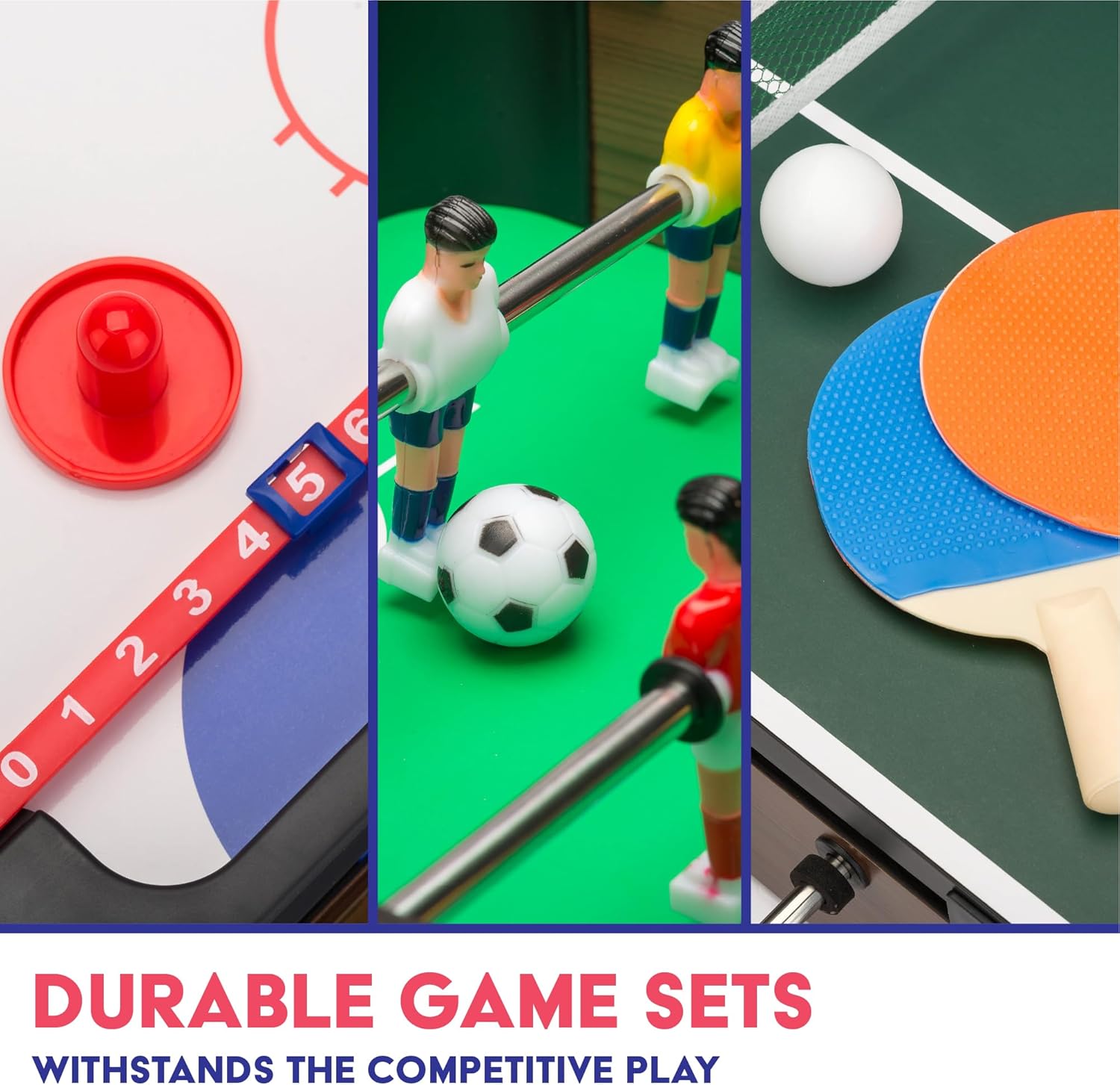 Power Play 3-in-1 Tabletop Games Set, Foosball, Air Hockey, Table Tennis, Multicolor, Wooden Construction, Kids Game Table for Boys and Girls 3+, Indoor Family Entertainment