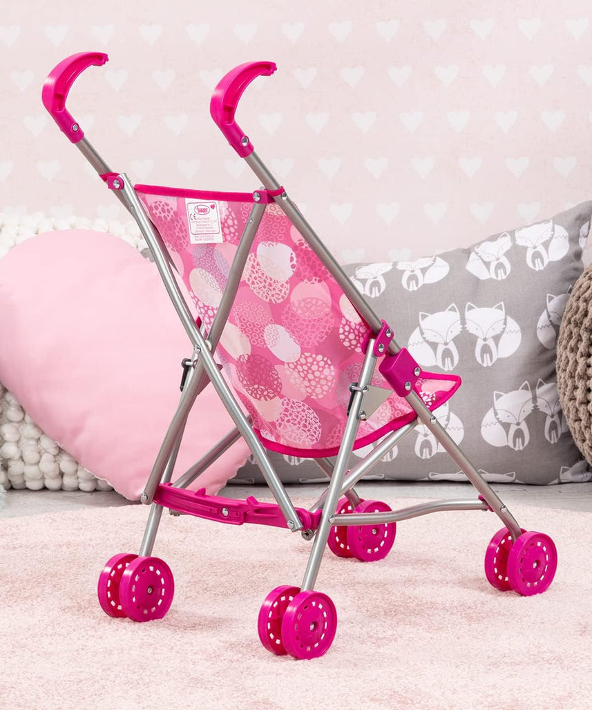Bayer Dolls Buggy Pink for 46cm Dolls, Foldable Pushchair Stroller with Double Wheels and Safety Belt, 3Y+ Years