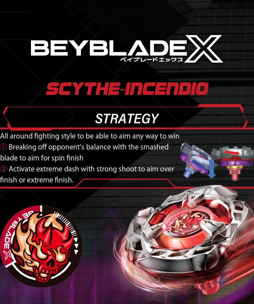 Takara Tomy Beyblade X Launcher Scythe Incendio 4-60T Starter Pack Top & Launcher, Easy Grip, Battle Top Toy, Bey Toy for 8+ Year Old Boys Girls, Authentic Die-cast Metal Parts, Powerful Attacks