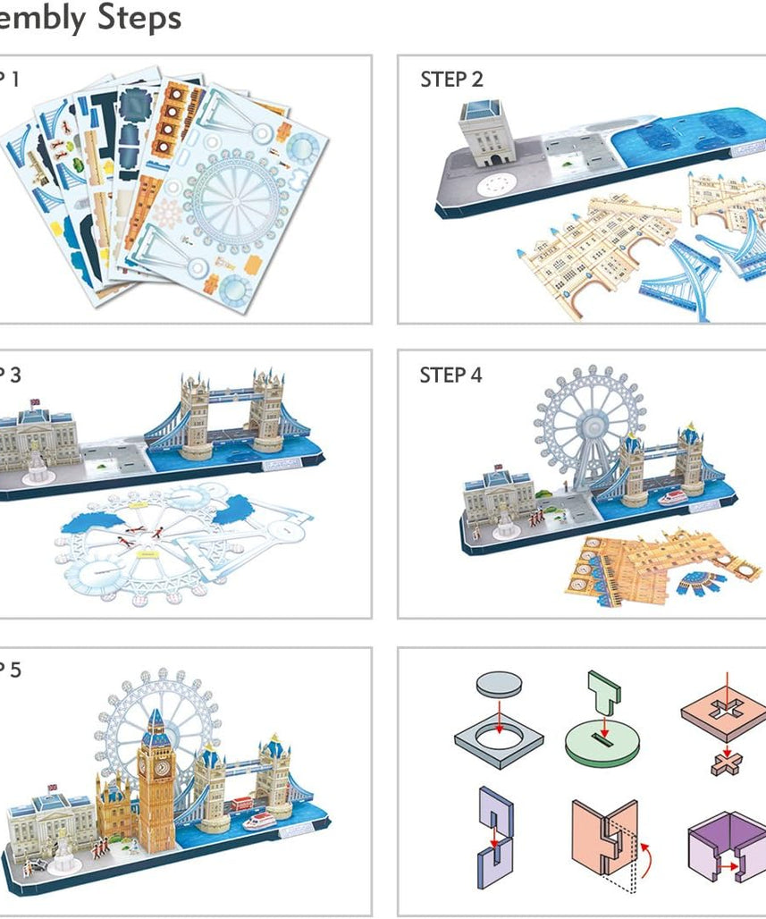 CubicFun 3D Puzzle City Line London Model Kit 107 Pieces City Skyline Landmarks DIY Craft Activity for Kids + Adults Ages 5+