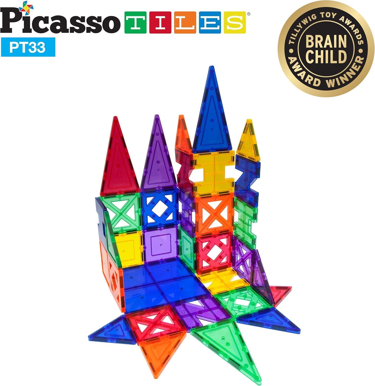 PicassoTiles 33 Piece Building Blocks 33pcs Educational Kit 3D Building Construction Toy Set Clear Magnetic Stacking Block STEM Playboard Magnet Felt Tiles Novelty Game, Creativity Beyond Imagination