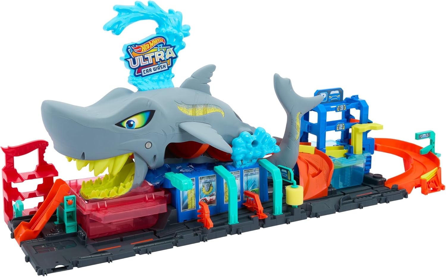 Hot Wheels Let's Race Netflix - City Shark Wash Station with 1:64 Scale Color Reveal Car, Colour Changing Function and Storage, HTN82