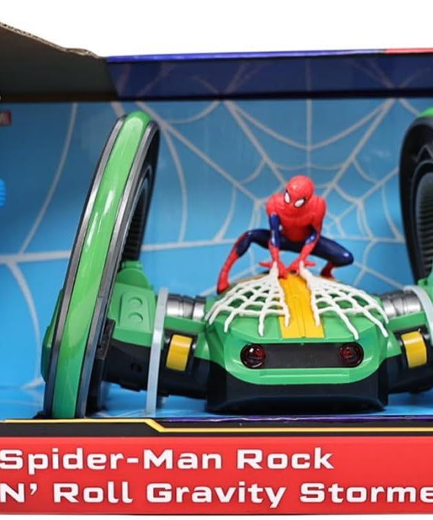 Marvel Spider-Man RC Stunt Car - Rock N' Roll Gravity Stormer - 360° Rotating Body & Wheels - 2.4 GHz High Speed Remote Control Toy for Kids & Toddlers - Ages 3+
