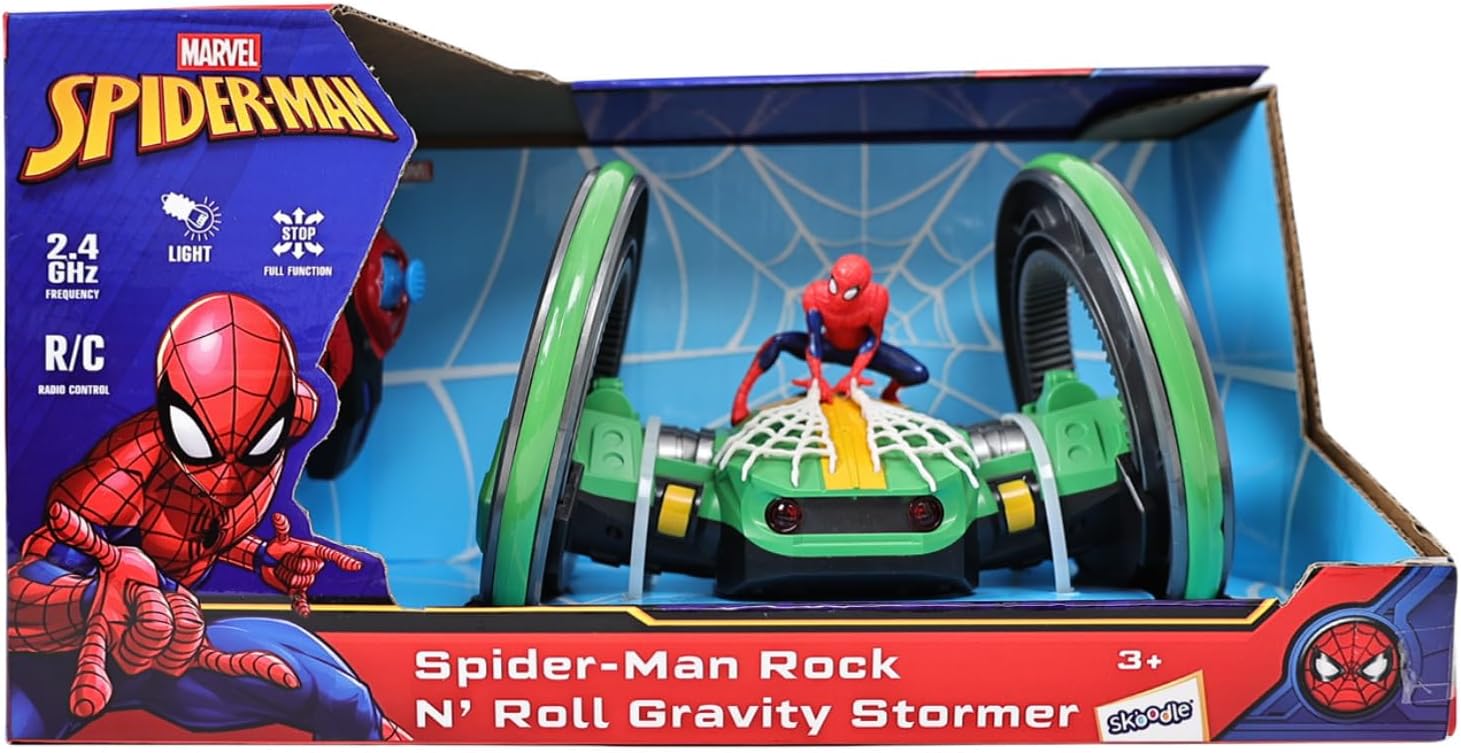 Marvel Spider-Man RC Stunt Car - Rock N' Roll Gravity Stormer - 360° Rotating Body & Wheels - 2.4 GHz High Speed Remote Control Toy for Kids & Toddlers - Ages 3+