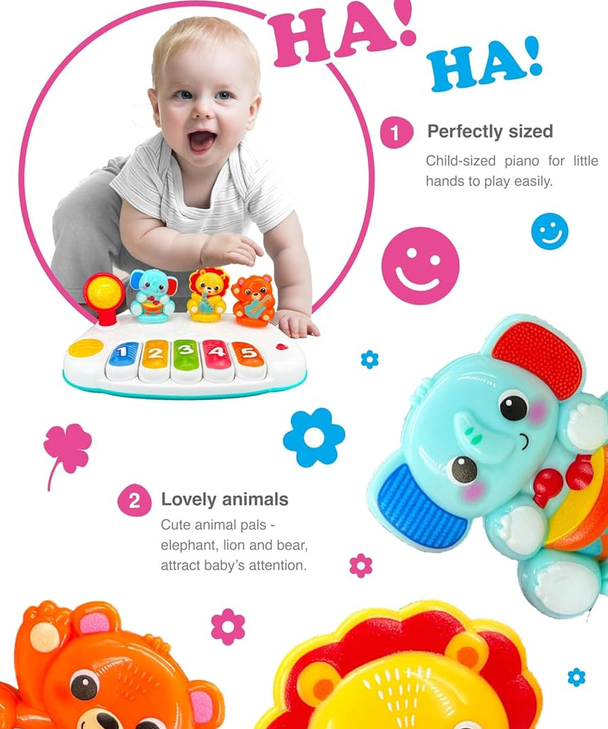Winfun Jungle Pals Piano Interactive Toy for Kids, Musical Keyboard Baby Toy with Animal Sounds and Light Up Features, Early Learning Music Toy for 12+ Months