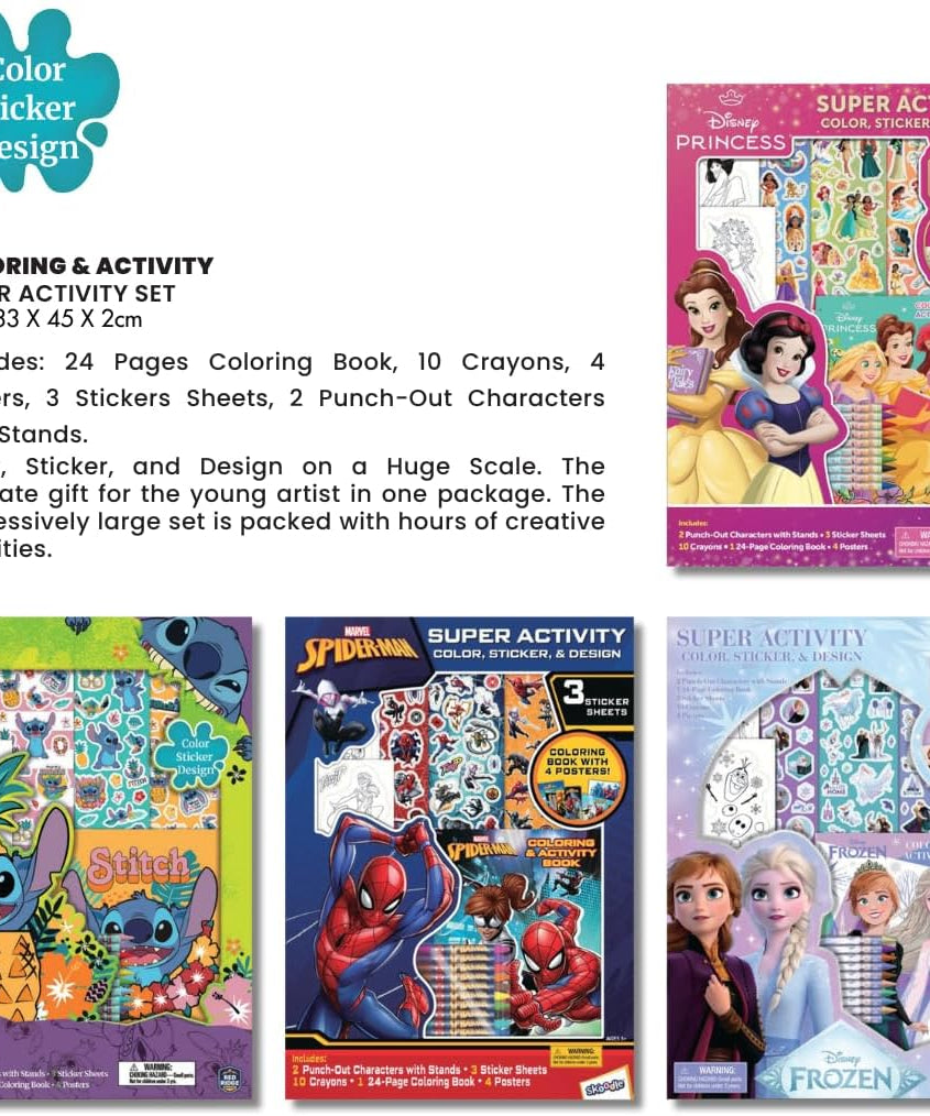 Disney Princess Super Activity Color, Sticker & Design Set by Skoodle, Disney Craft Kit for Girls Ages 3+, Creative Play with Stickers & Coloring