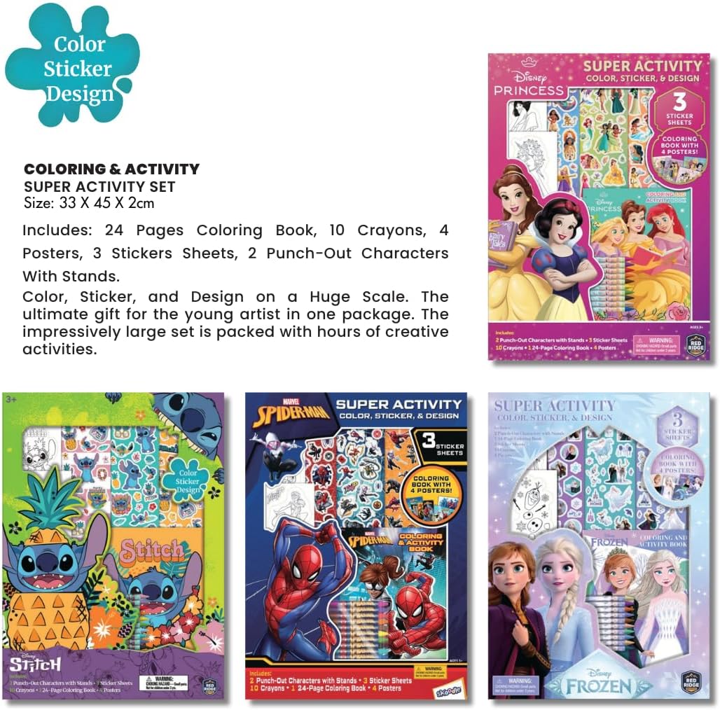 Disney Princess Super Activity Color, Sticker & Design Set by Skoodle, Disney Craft Kit for Girls Ages 3+, Creative Play with Stickers & Coloring