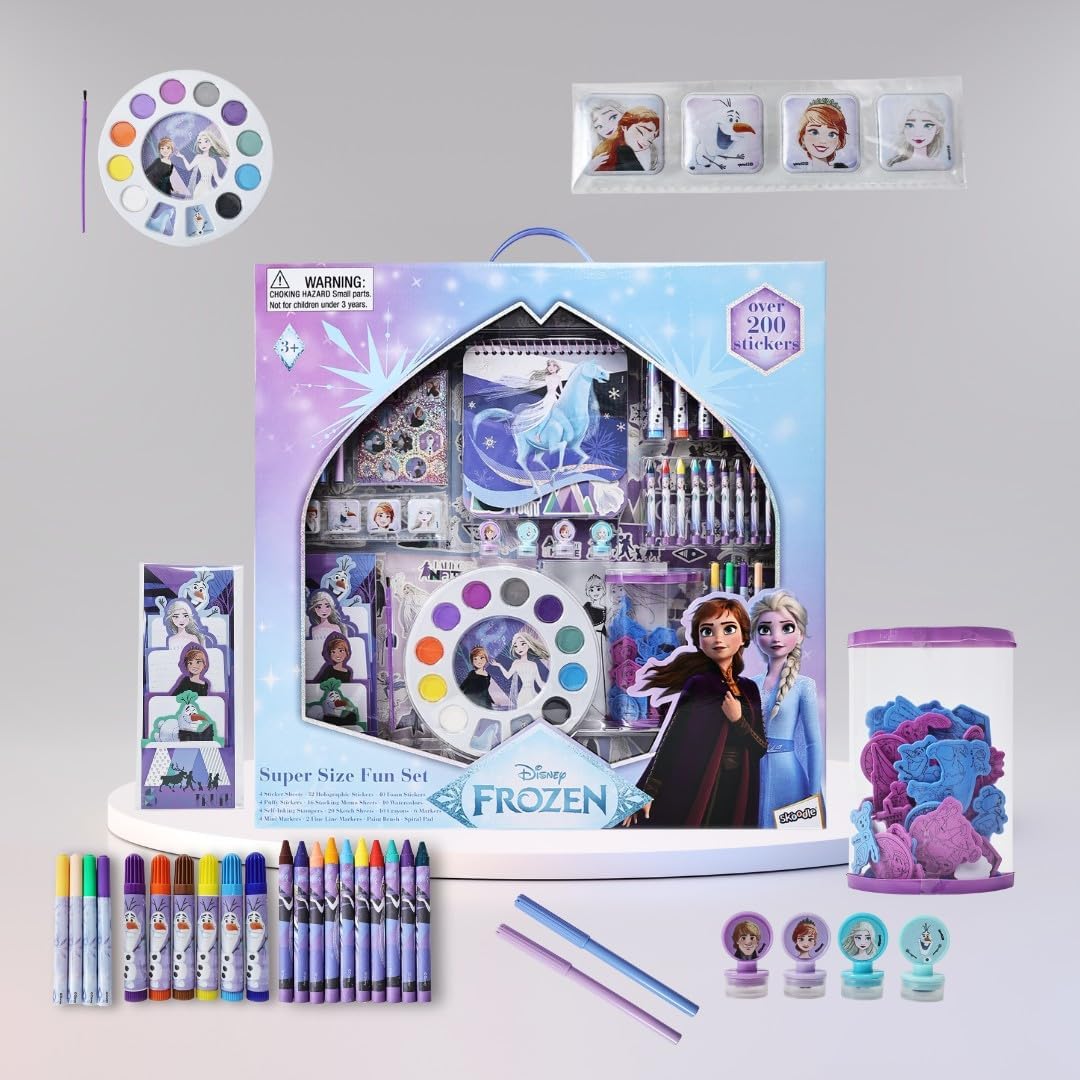 Disney Frozen Arts & Craft Kit for Girls, Super Size Fun Set with Stickers, Markers, Crayons & Paint - 200+ Pieces for Kids 3+