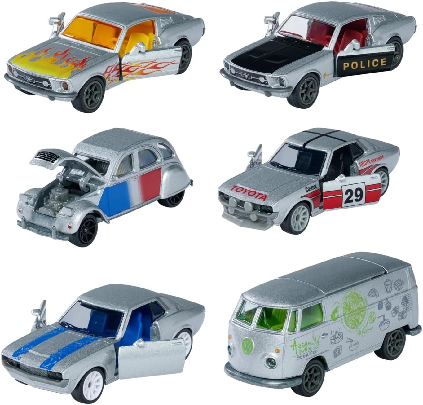 Majorette 1:64 Scale Die-Cast Metal Cars – 7.5 cm, 6 Random Licensed Models, Collector’s Set for Kids & Collectors Aged 3+