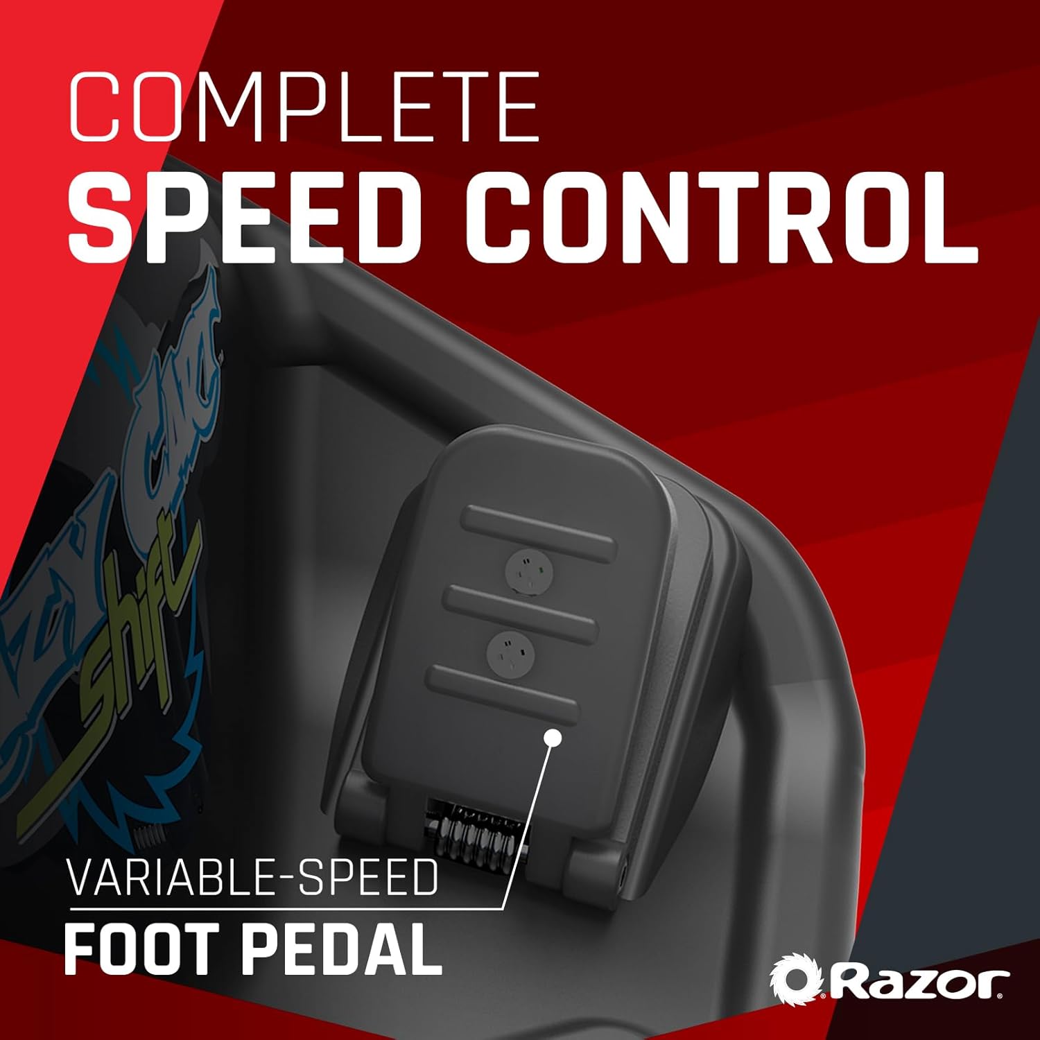 عربة سباق كهربائية Razor Crazy Cart Shift 12 فولت للأطفال من سن 6 سنوات فما فوق، مفتاح سرعة عالية/منخفضة قابل للتعديل، نظام دريفت مبسط، حتى 8 أميال في الساعة، وقت تشغيل 40 دقيقة، أقصى وزن 120 رطلاً