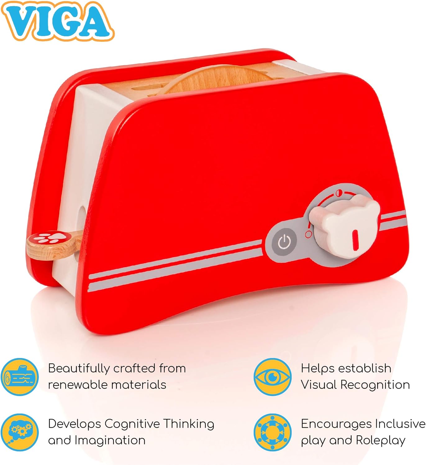 Viga Toys Wooden Toaster, Pretend Play Kitchen Accessory, Ages 3+