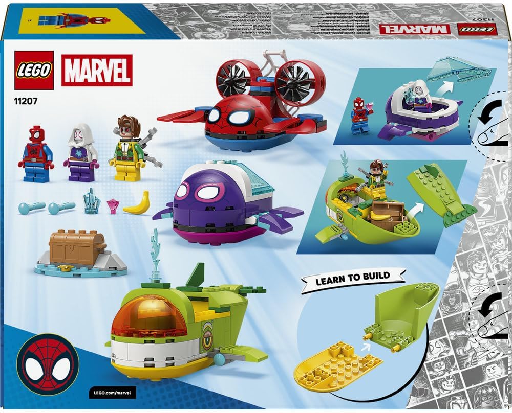 LEGO ǀ Marvel Spidey: Underwater Vehicles - SuperHero Toy w/ 3 Submarines & 3 Minifigures - Gift for 4+ Year Old Boys and Fans of the Spidey and his Amazing Friends Show - 11207