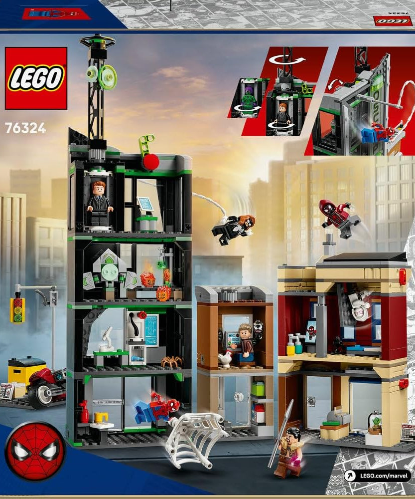 LEGO ǀ Marvel Spider-Man vs. Oscorp - Interactive Toy with a Motorbike, 8 Minifigures incl. Miles Morales & Green Goblin - Collectible Super Hero Gift for 10+ Year Old Boys & Fans - 76324