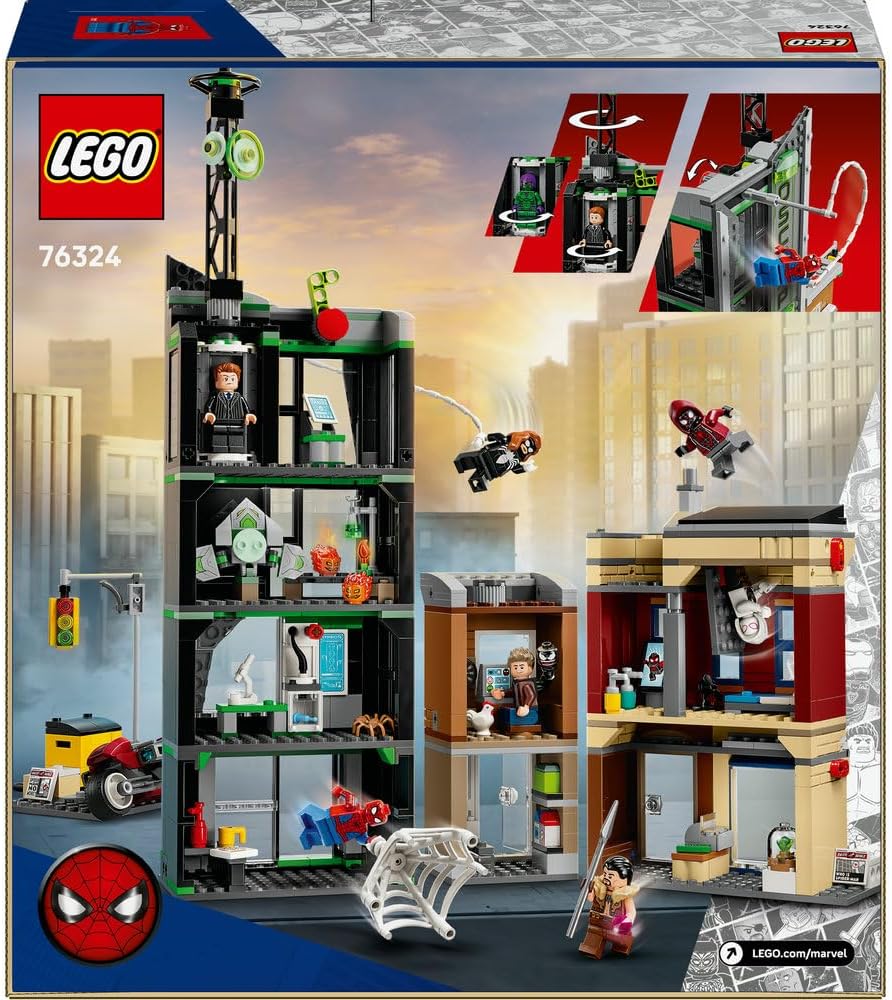 LEGO ǀ Marvel Spider-Man vs. Oscorp - Interactive Toy with a Motorbike, 8 Minifigures incl. Miles Morales & Green Goblin - Collectible Super Hero Gift for 10+ Year Old Boys & Fans - 76324