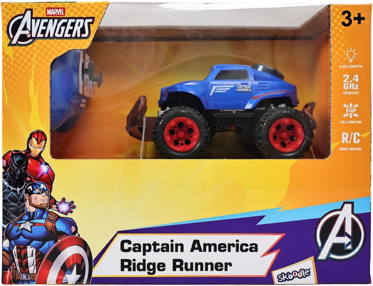 Marvel Captain America Ridge Runner Remote Control Car, Official 2.4 GHz Full Function R/C Vehicle, Rugged Indoor & Outdoor Toy for Kids Ages 3+