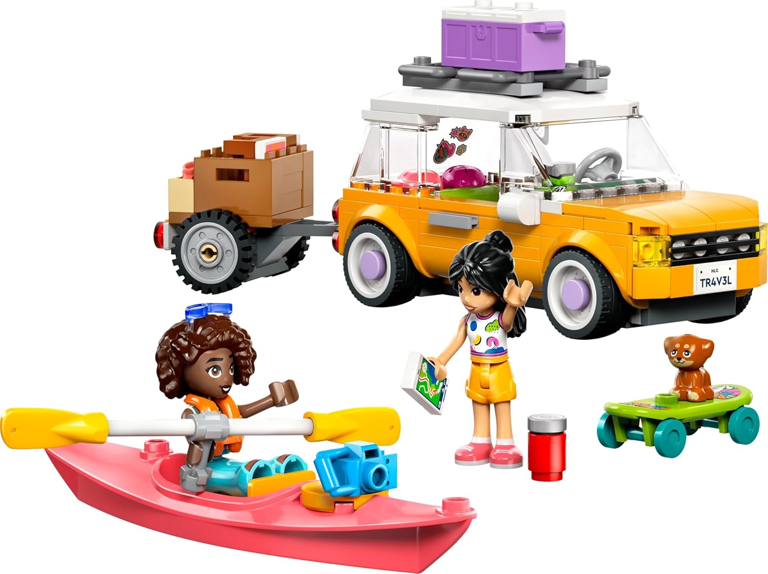 LEGO Friends Friendship Road-Trip Travel Car Toy with Trailer, 2 Mini Dolls, a Pet Dog Figure, Kayak & Fun Accessories incl. a Skateboard & Roller Skates - Ramadan Gift for 6+ Year Old Girls - 42659