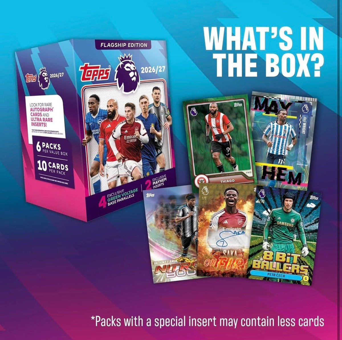 Topps Premier League Trading Cards 2026/27 Value Box, 60 Cards with 4 Green Voltage Parallels and 2 Exclusive Mayhem Inserts, Football Trading Card Collection, Officially Licensed Premier League Merchandise, 6+ Years