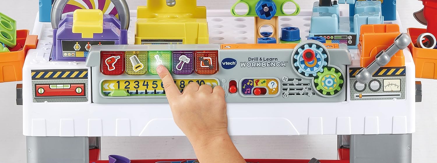 VTech My Busy Workbench, Interactive Toddler Toy, Pretend Play Tools, 100+ Pieces, Lights, Music & Sounds, Kids Gifts 3, 4, 5 + Years, English Version