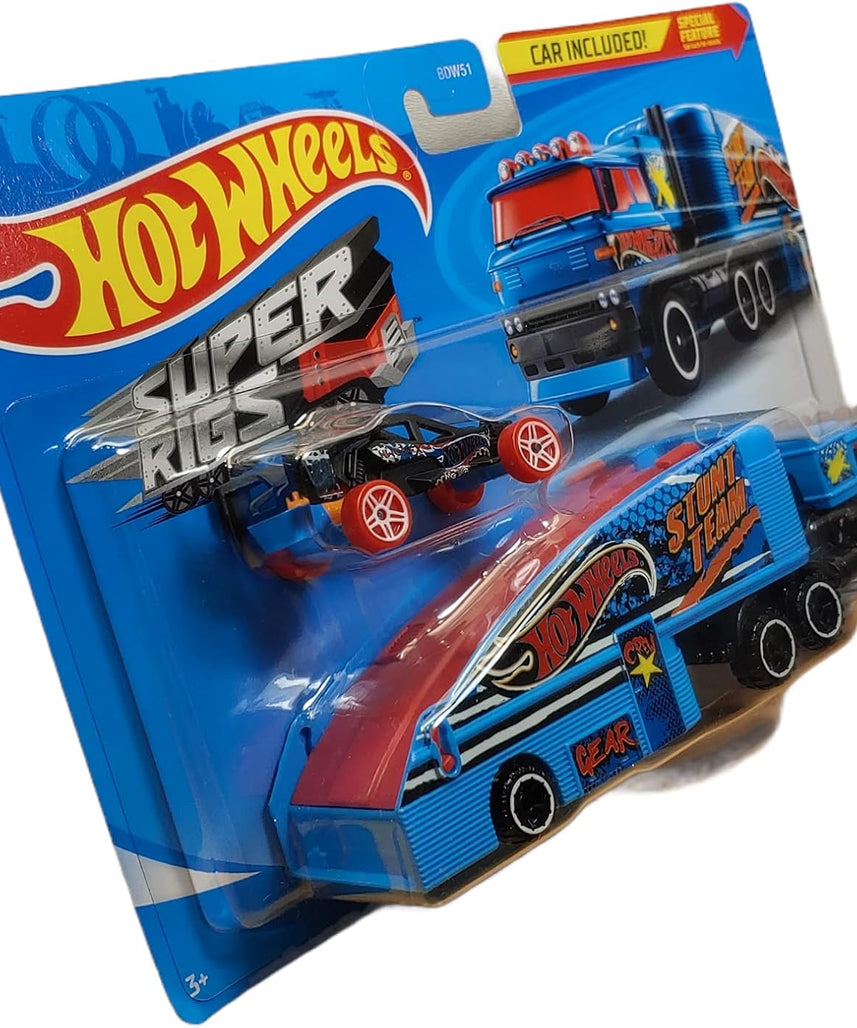 DieCast Hotwheels Stuntin' Semi Vehicle (Blue) Detachable Trailer, car Included